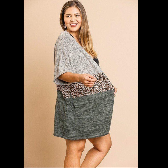 Knit Animal Print Color Block Open Front Kimono - Picture 3 of 4